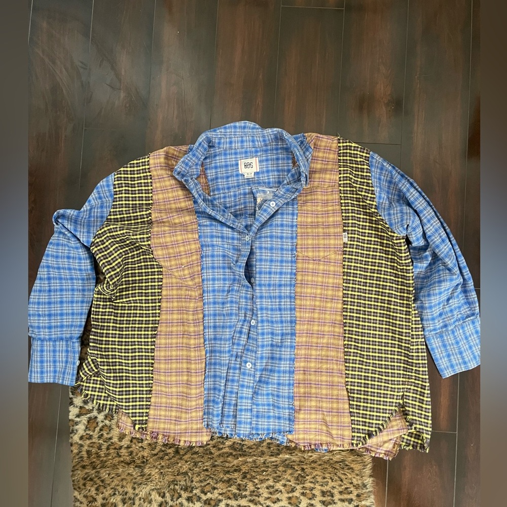 BDG urban outfitters patchwork multicolor button-down long sleeve shirt
